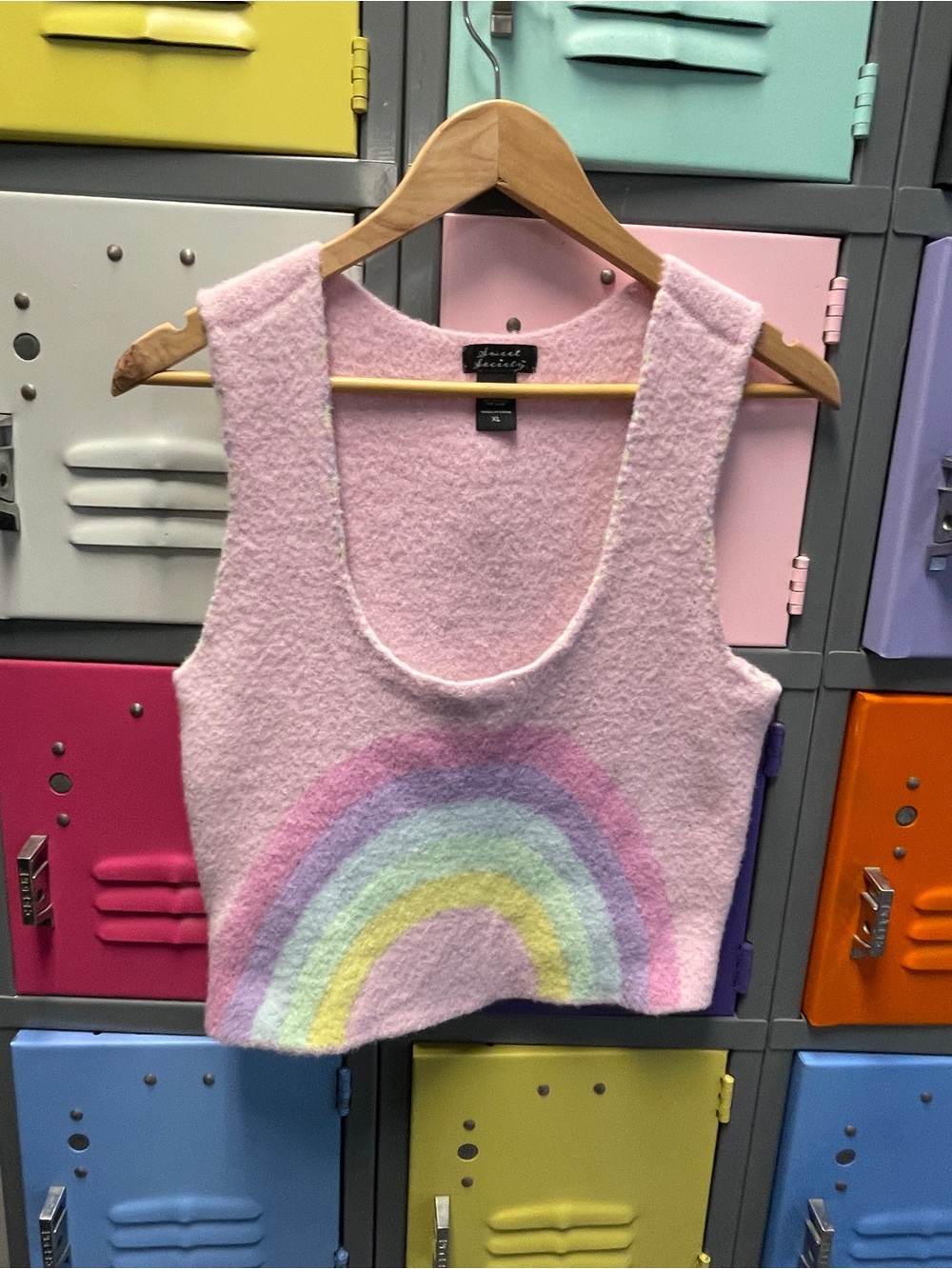 Sweet Society Pink Rainbow Cropped Tank Top, XL